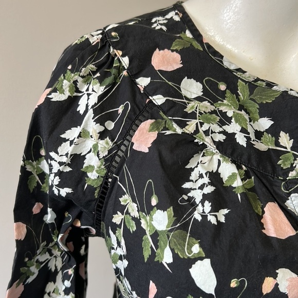 J Crew Point Sur Peasant Top Liberty London Art Fabric Poppy Dream Black Sz XS - Picture 6 of 16